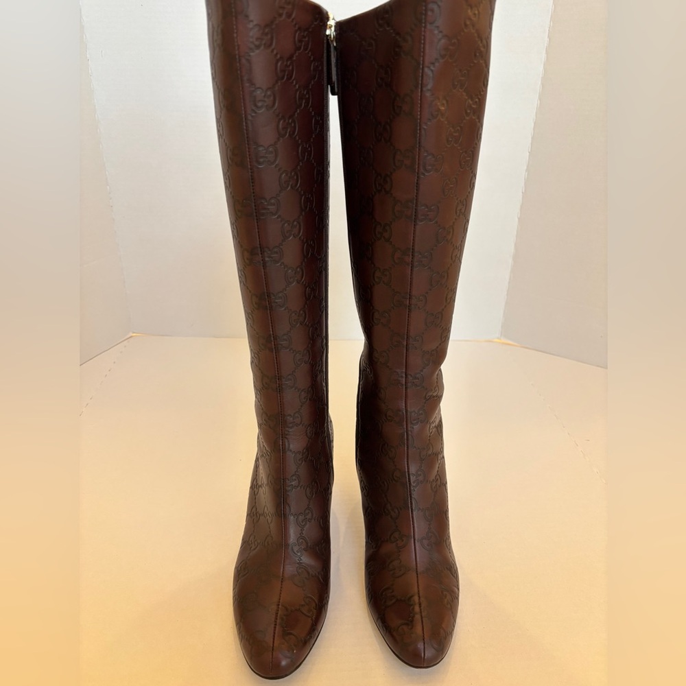 Gucci Brown Monogram Boots | Size 6 | Embossed leather Tall Boots
